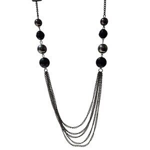 Elegant Black Silver Multi Strand Chain Statement Necklace Faceted Beads Jewelry